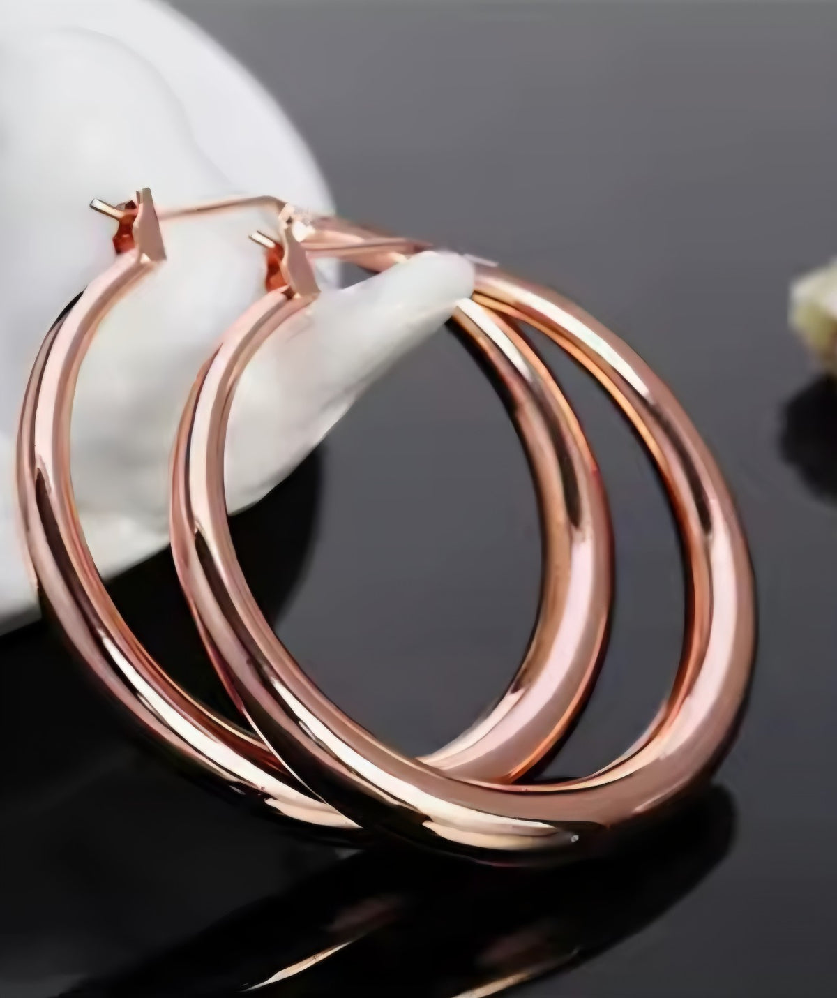 925 Sterling Silver Rose Gold Hoop Earrings 35mm