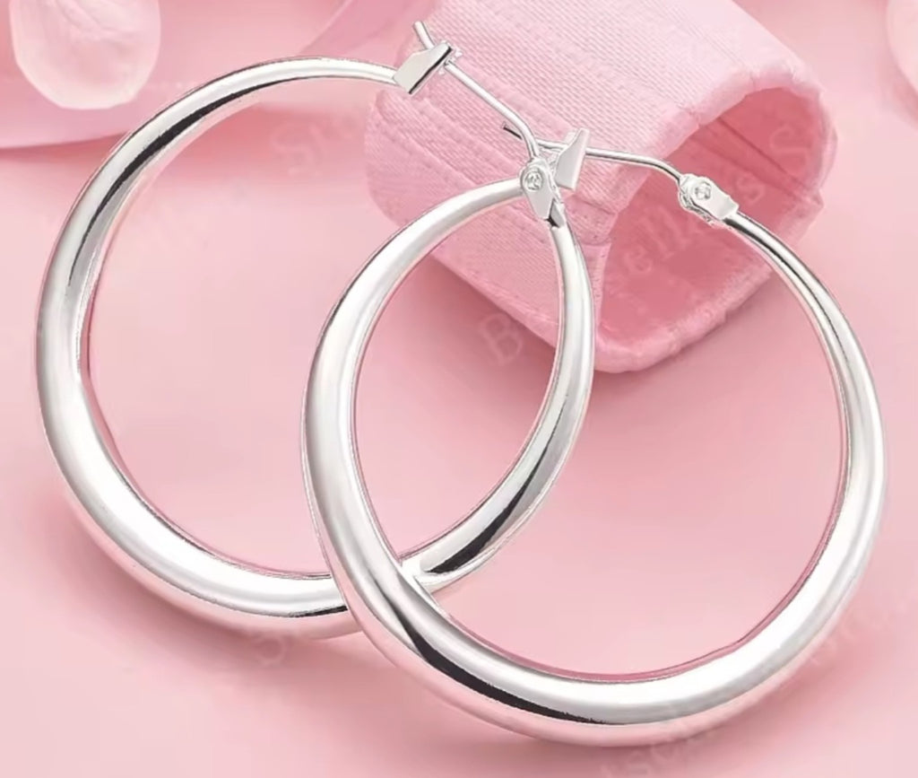 925 Sterling Silver Classic Hoop Earrings 35mm - product shot
