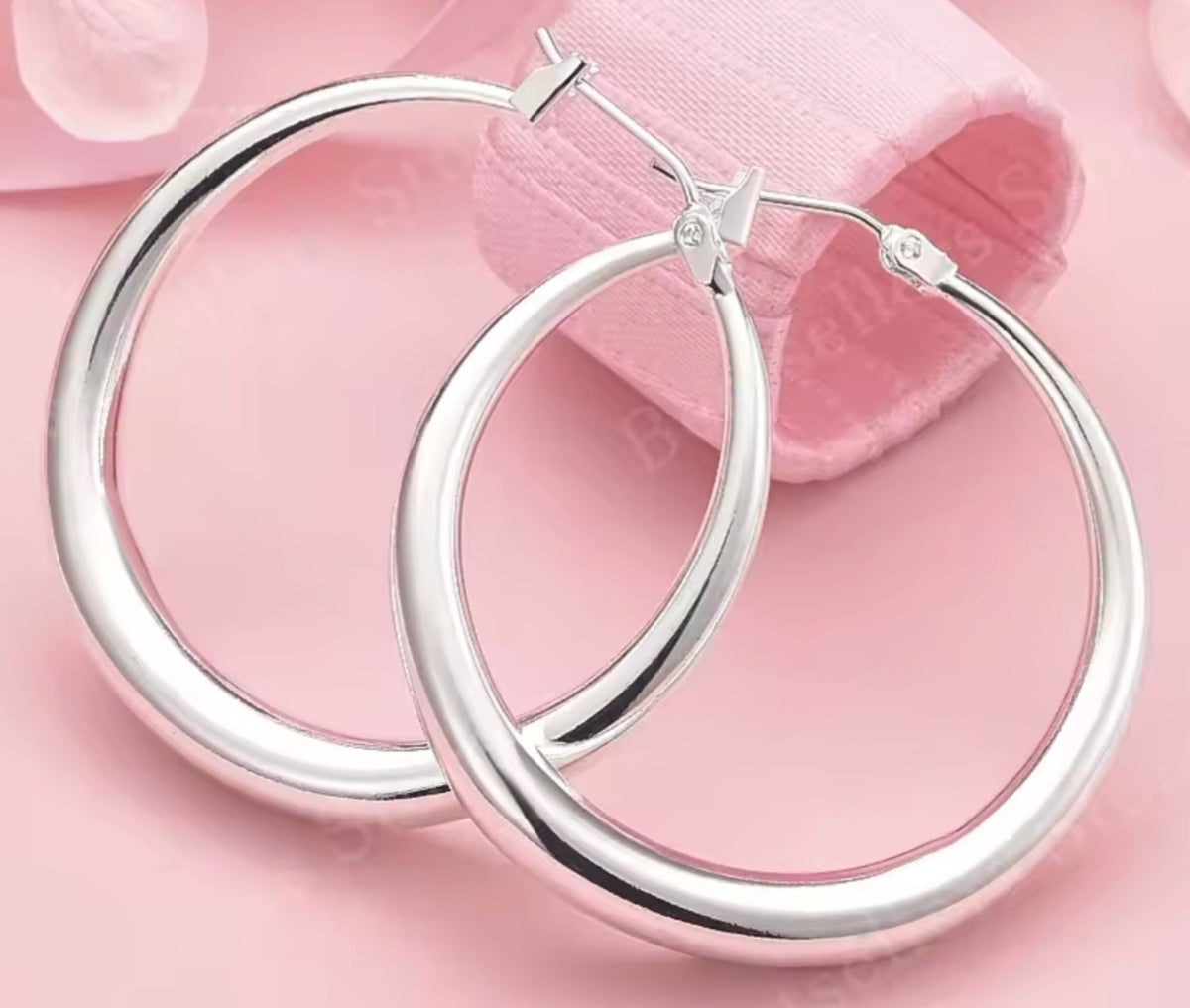 925 Sterling Silver Classic Hoop Earrings 35mm - product shot