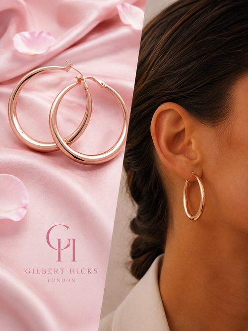 925 Sterling Silver Rose Gold Hoop Earrings 35mm
