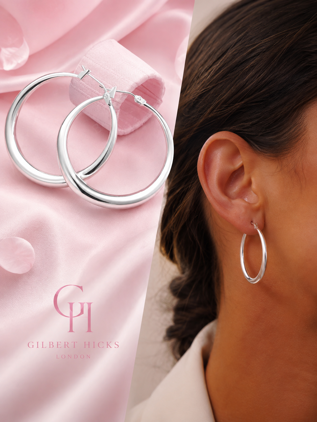 925 Sterling Silver Classic Hoop Earrings 35mm - lifestyle shot