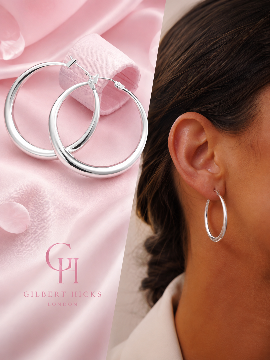 925 Sterling Silver Classic Hoop Earrings 35mm - lifestyle shot