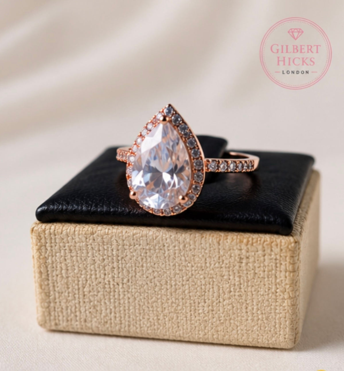 Aurora Teardrop Ring - Rose Gold on jewellery box