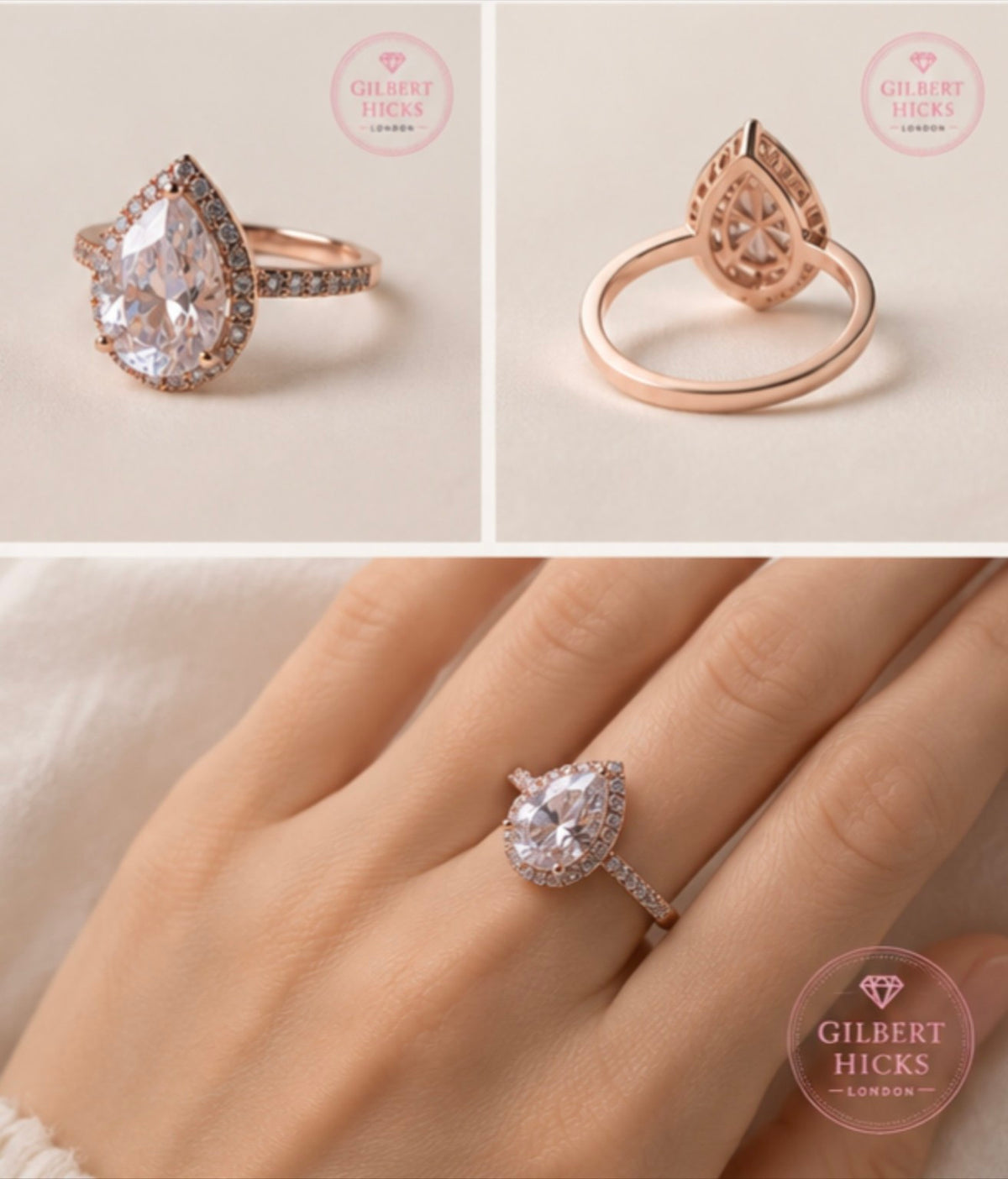 Aurora Teardrop Ring - Multiple angles and on hand