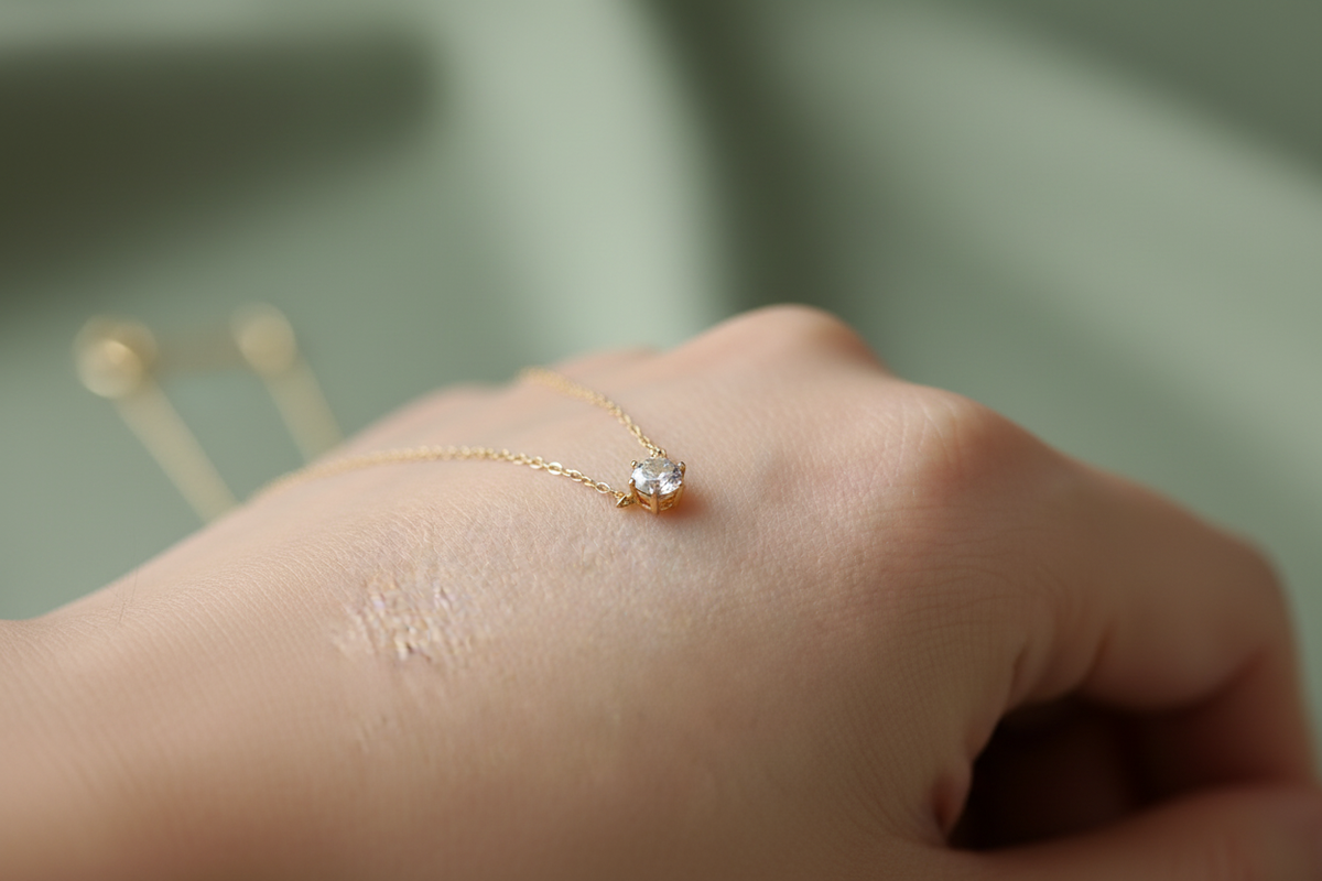 Dainty necklace - sage hand