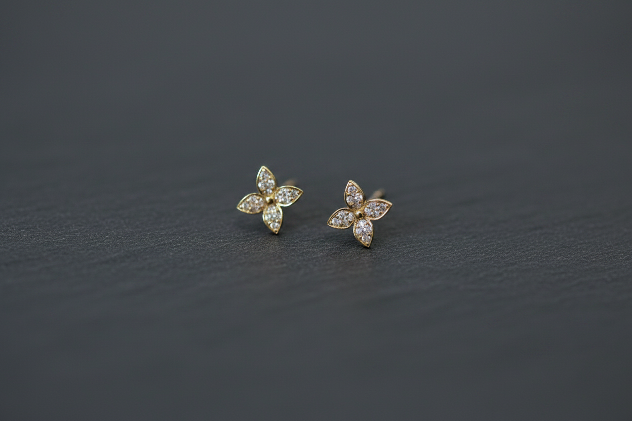 Flower earrings - slate flat lay